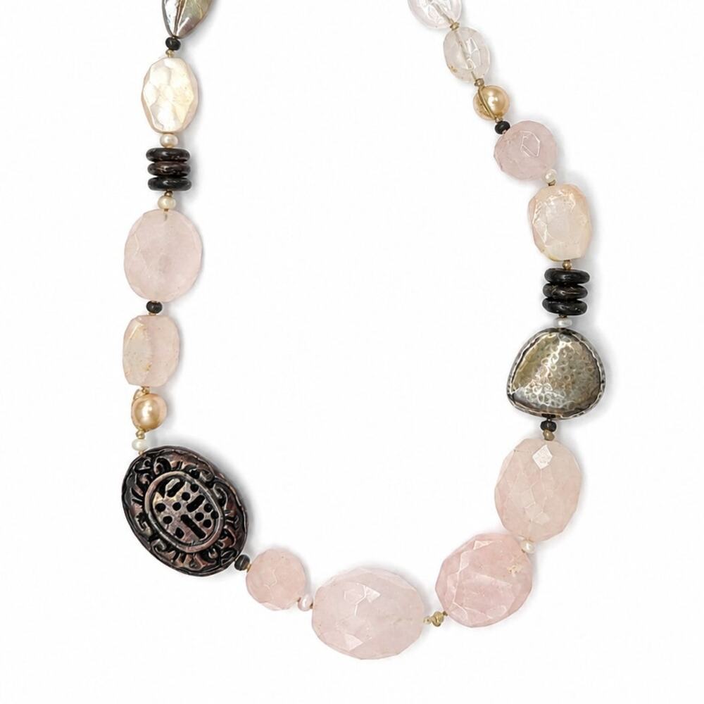 Silpada Peyote Bird Rose Quartz Gemstone Necklace N1819 Sterling Silver - Picture 2 of 5